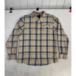 Oakley Men's Flannel Size XL Plaid Button Long Sleeve Tan Blue Orange RN 96548